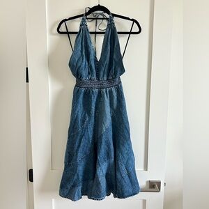 Molly Green Blue Denim Halter Dress Large EUC